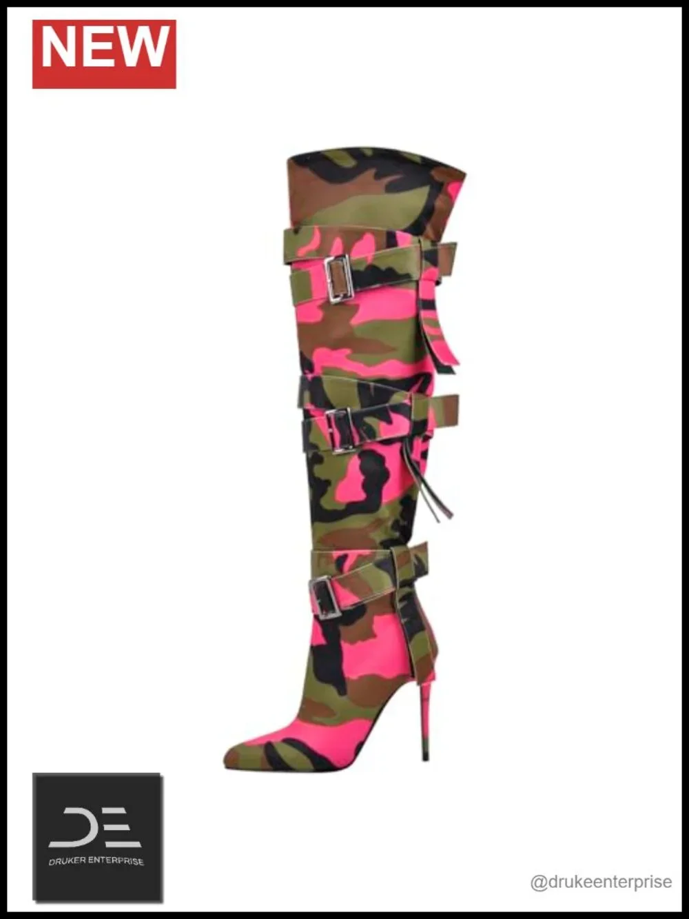 Women's Thigh High Boots with Straps Stiletto Heel Pointed Toe Riding Boots